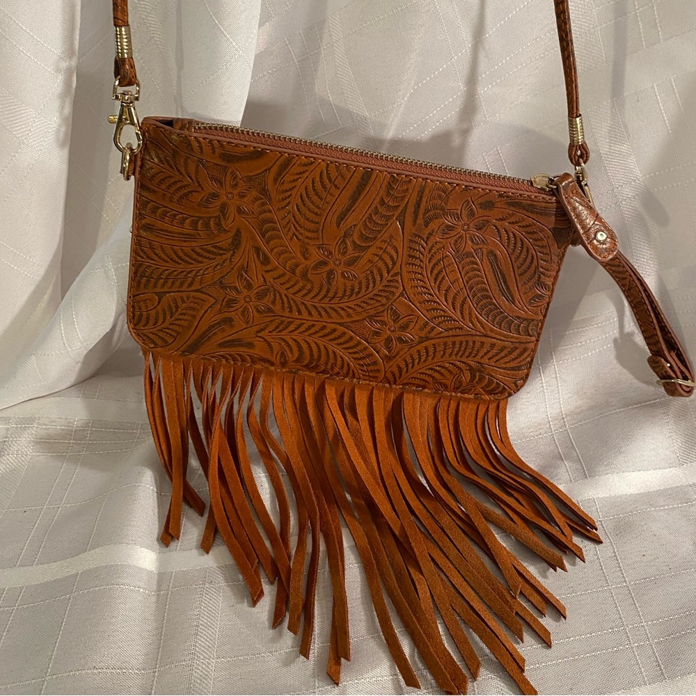 Street Level Brown Leaf Design Crossbody w/ Wristlet.